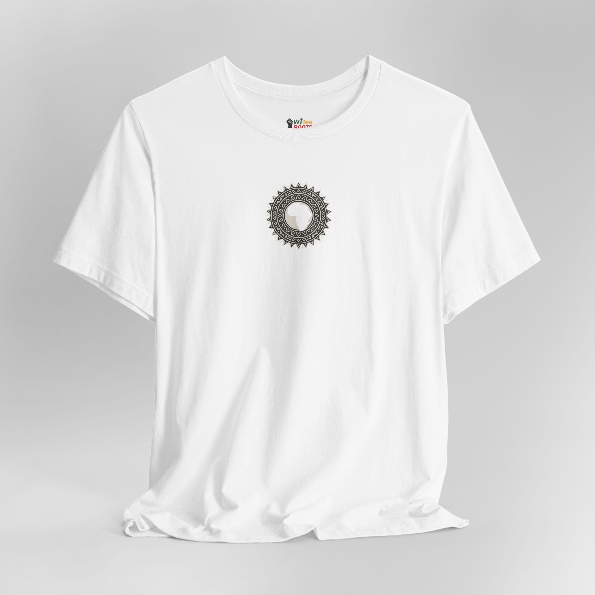 White t-shirt with a sunflower design on a gray background