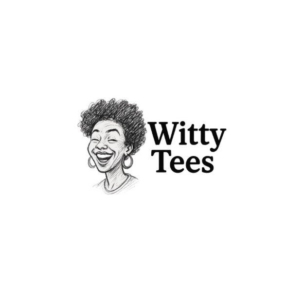 Image named, Witty Tees, with a pencil sketch of a woman laughing.