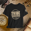 Black t-shirt with 'TRIBE VERIFIED' design on a vintage map background