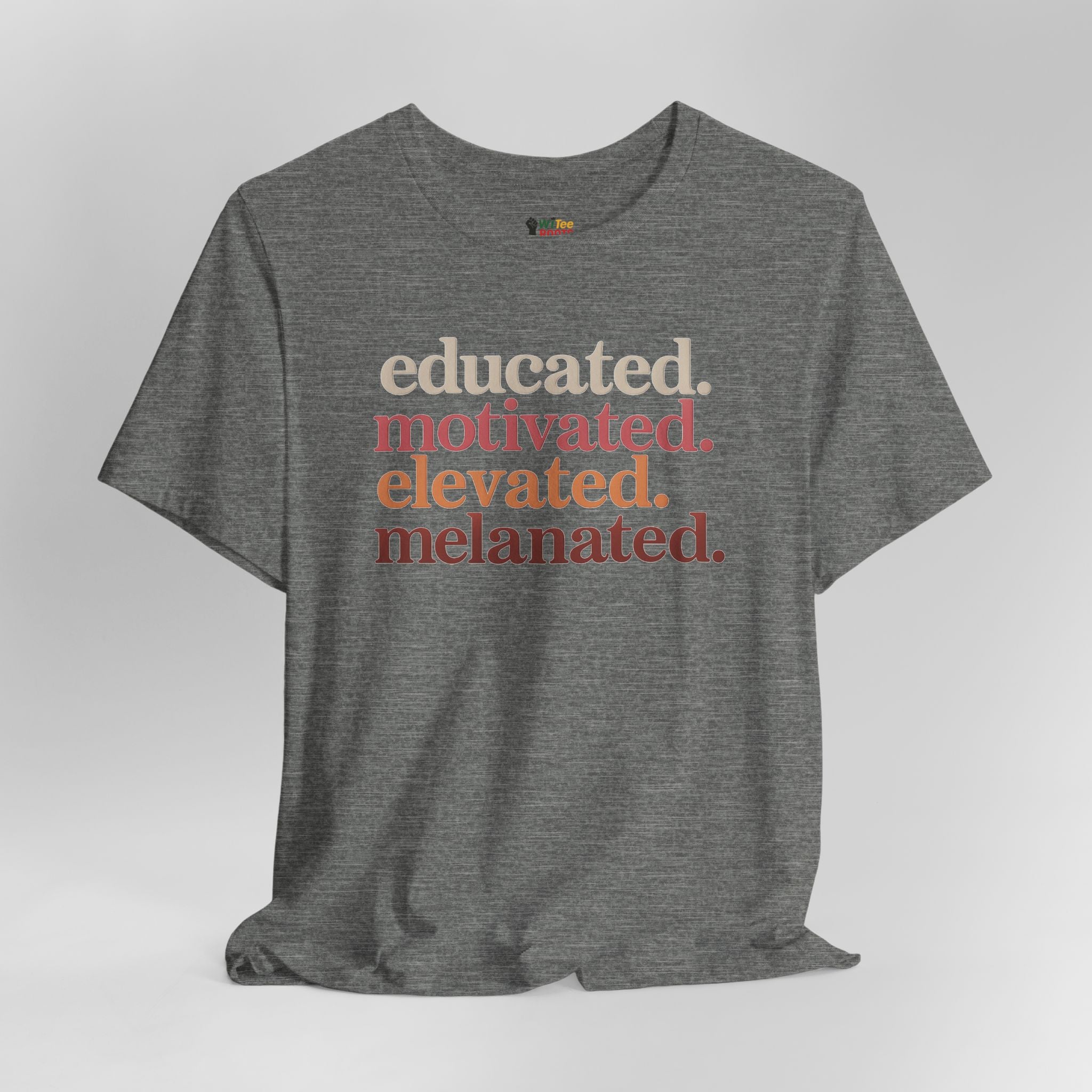 Gray t-shirt with motivational text on a white background