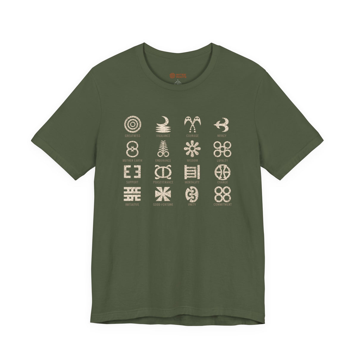 Green t-shirt with a dog graphic and text on a white background