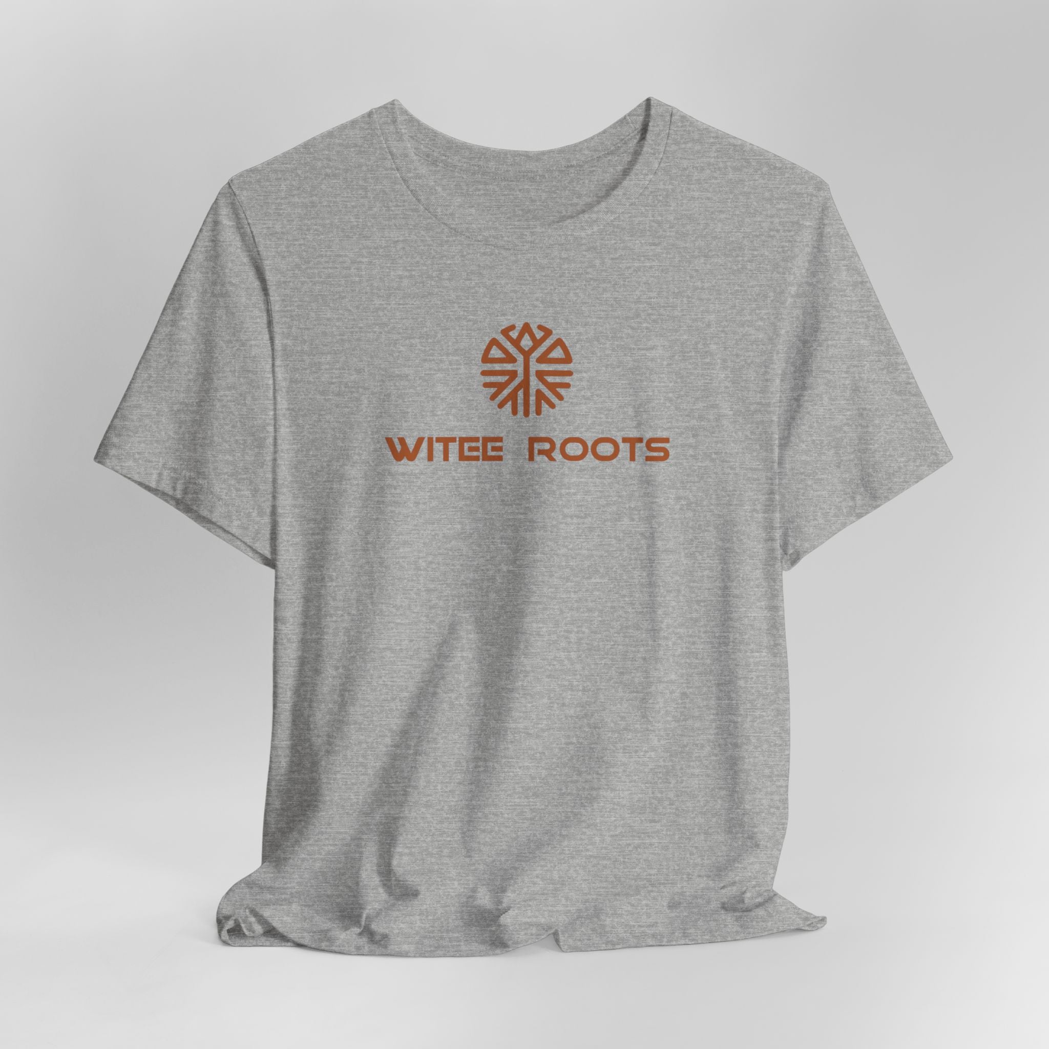 Gray t-shirt with 'Witee Roots' logo on a light gray background