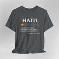 Gray t-shirt with Haiti-themed text and stars on a gray background