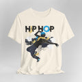 White t-shirt with 'HIP HOP' and dancer graphic on a gray background