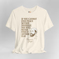 Beige t-shirt with Marvin Gaye quote and portrait on a gray background