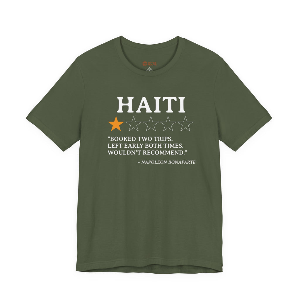 Green t-shirt with Haiti text and quote on a white background