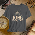 Gray t-shirt with 'Black is King' design on a vintage map background