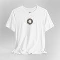 White t-shirt with a sunflower design on a gray background