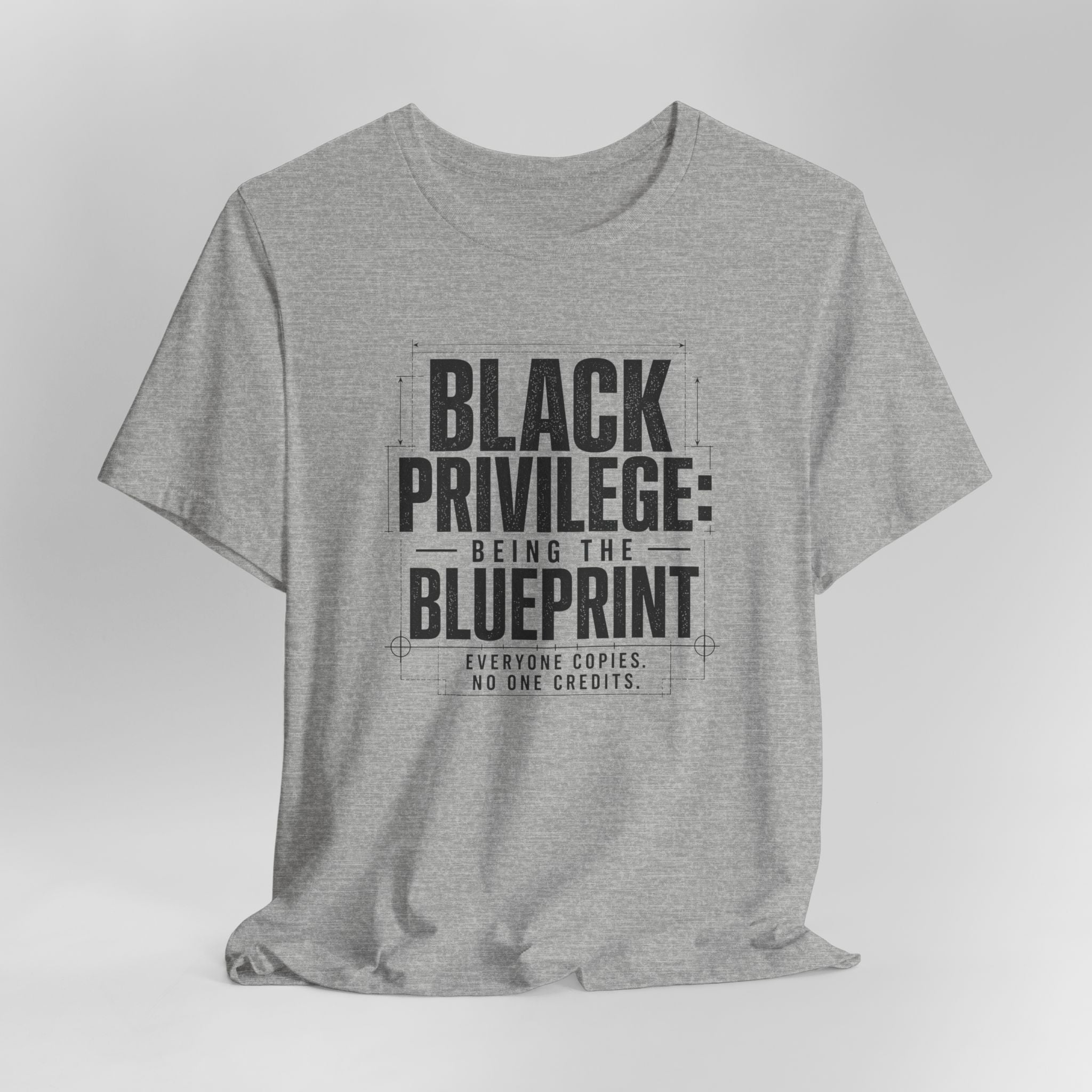 Gray t-shirt with black text on a white background