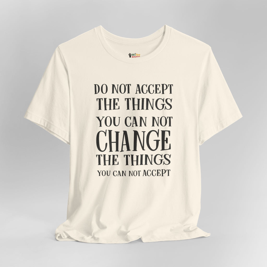 Beige t-shirt with motivational quote on a gray background