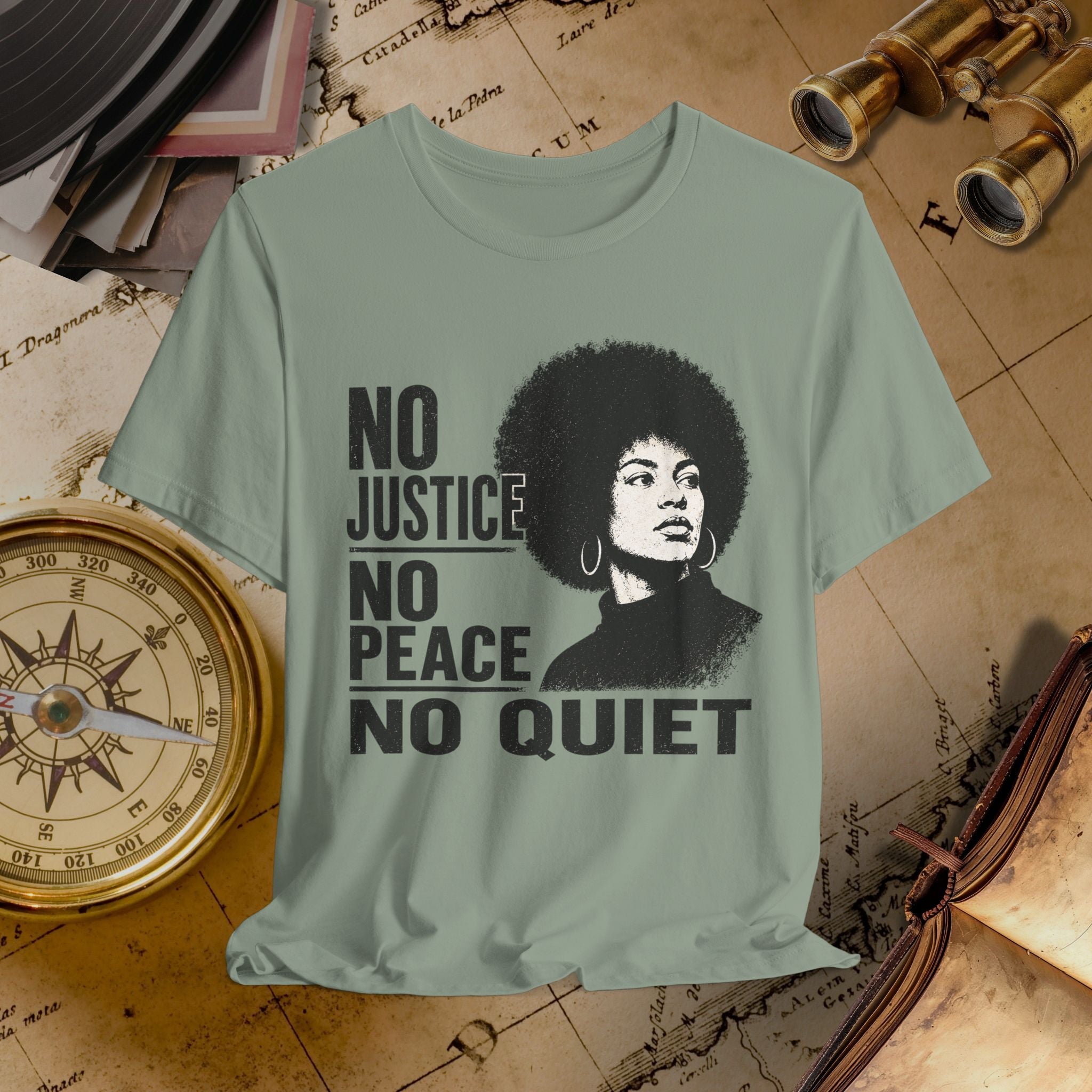 T-shirt with a graphic and text on a vintage map background