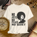 Beige t-shirt with a graphic and text on a vintage map background