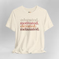 Beige t-shirt with motivational text on a gray background