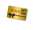 A gold Witee Roots gift card with a black ribbon graphic and black text reading 'WITEE ROOTS GIFT CARD' on a plain white background.