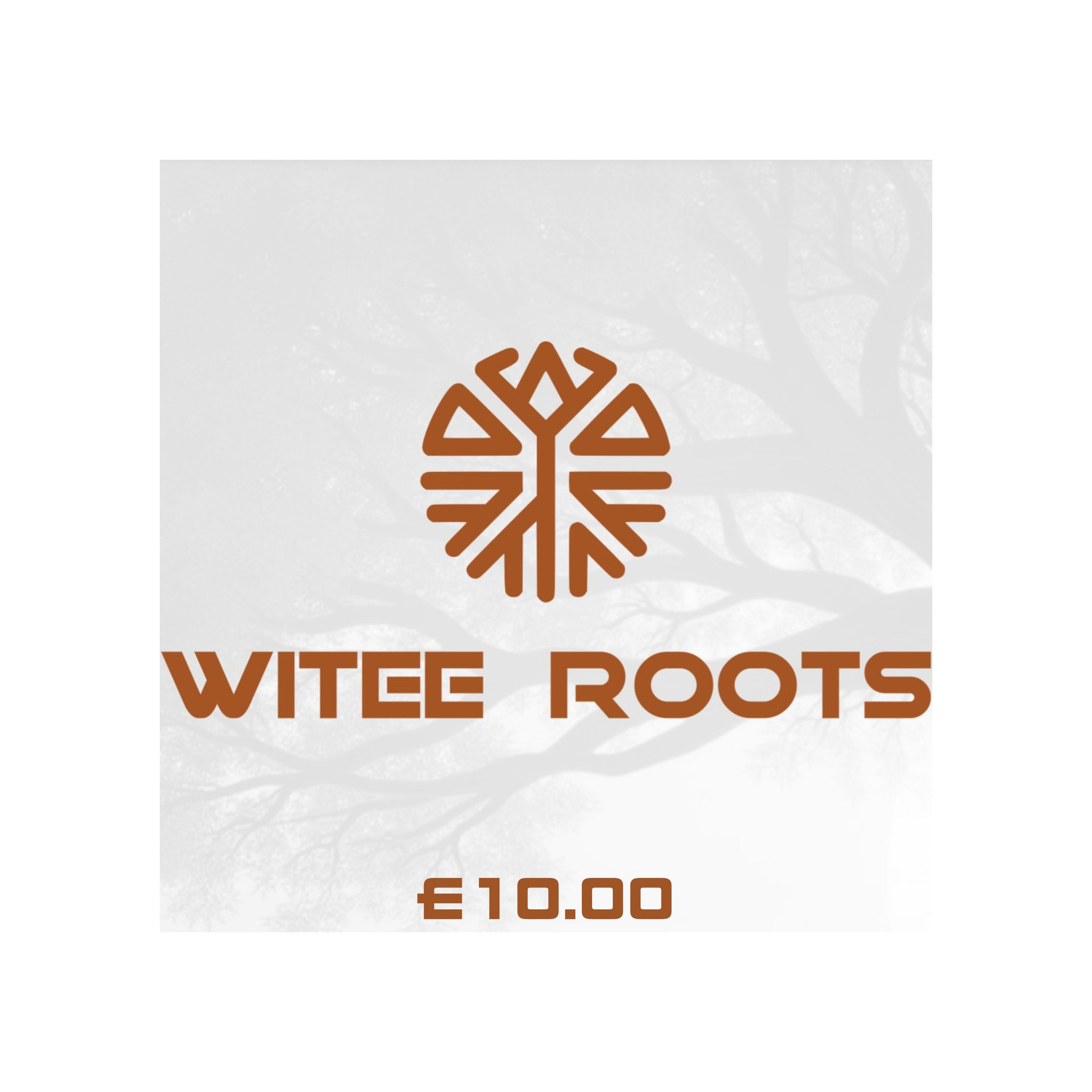 Witee Roots logo with price on a white background. Gift card. 