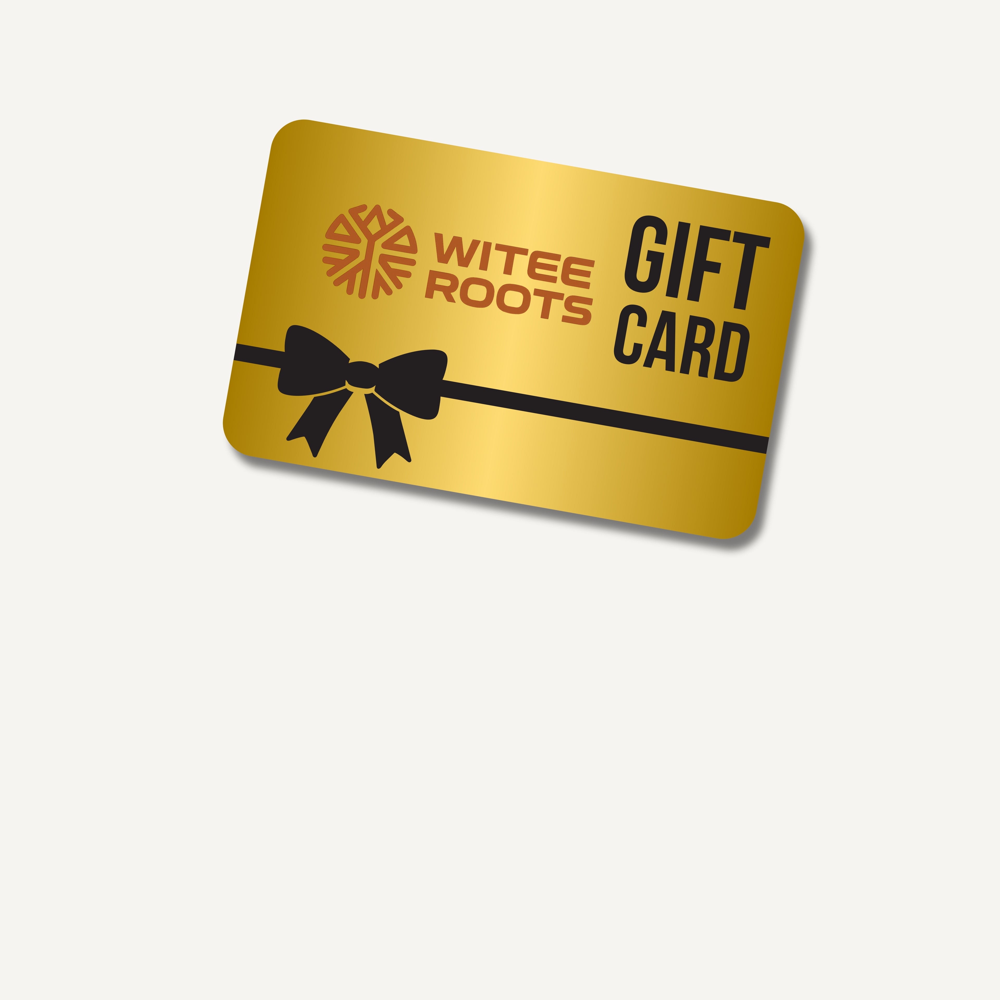 Gold gift card with Witee Roots logo on a white background