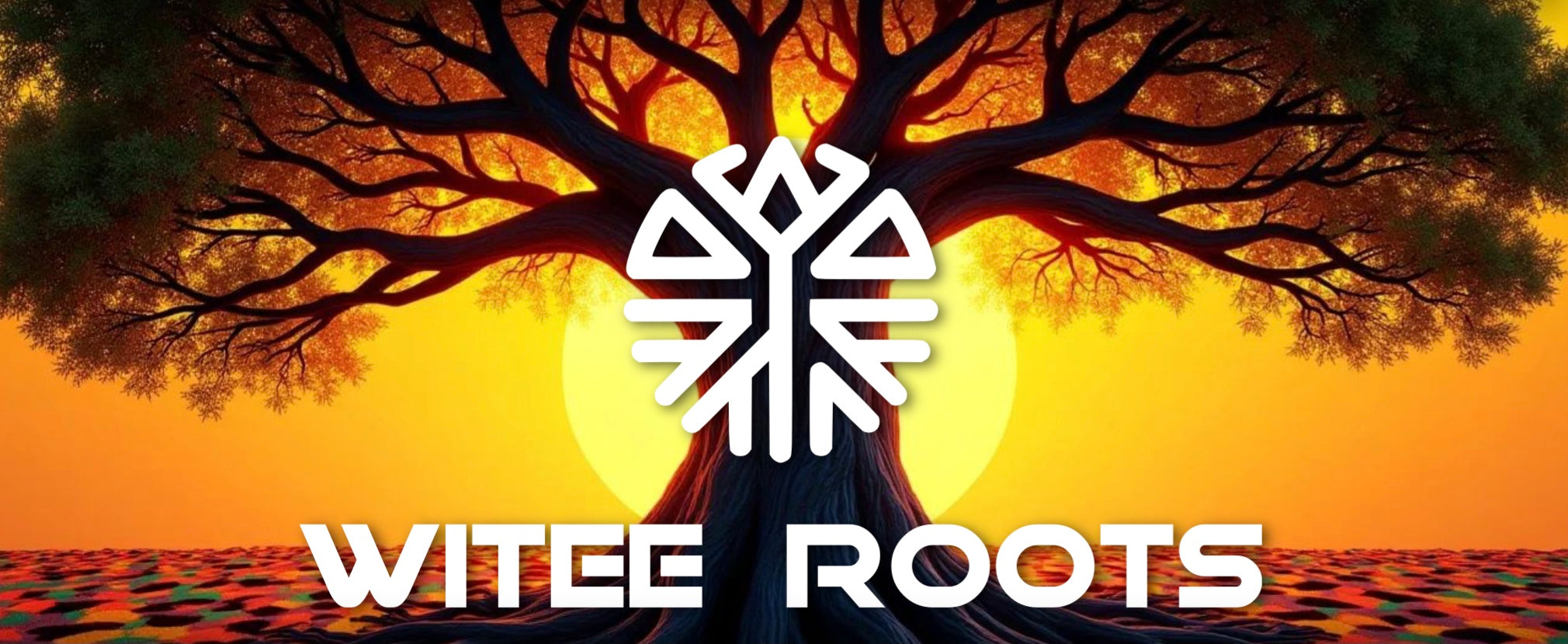 Tree with 'WITEE ROOTS' logo against a sunset background