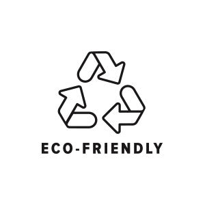 A black recycling symbol above the words 'ECO-FRIENDLY' on a plain white background.