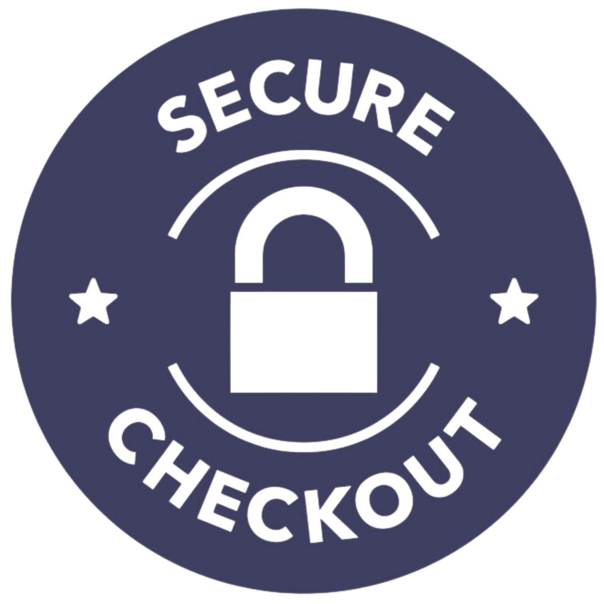 Secure checkout logo with a lock symbol on a blue background